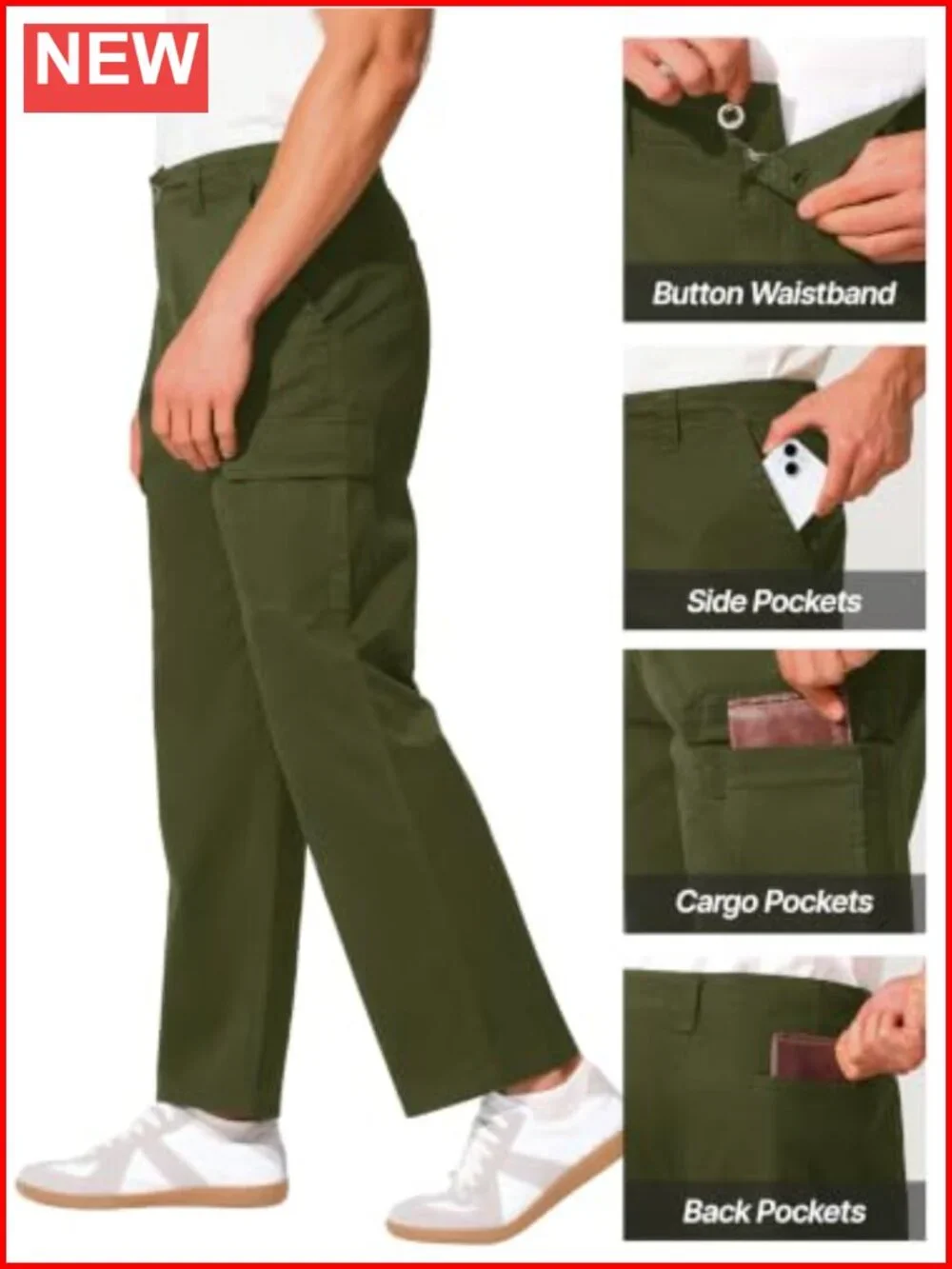 Men's Cargo Pants Relaxed Fit Stretch Tactical Pants with 6 Pockets